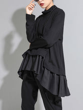 Women High Collar Solid Color Casual Shirt